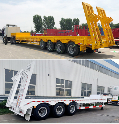 Sinotruk HOWO 3-Achse 60 t Halb-Niederlegegehänge-Anhänger mit Rampen 7000-8000 mm Radstütze Flachbett